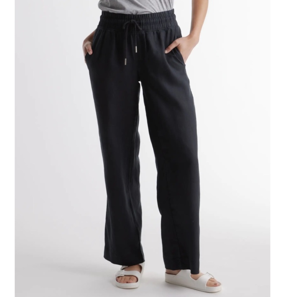 Quince Black Wide-Leg Drawstring Pants